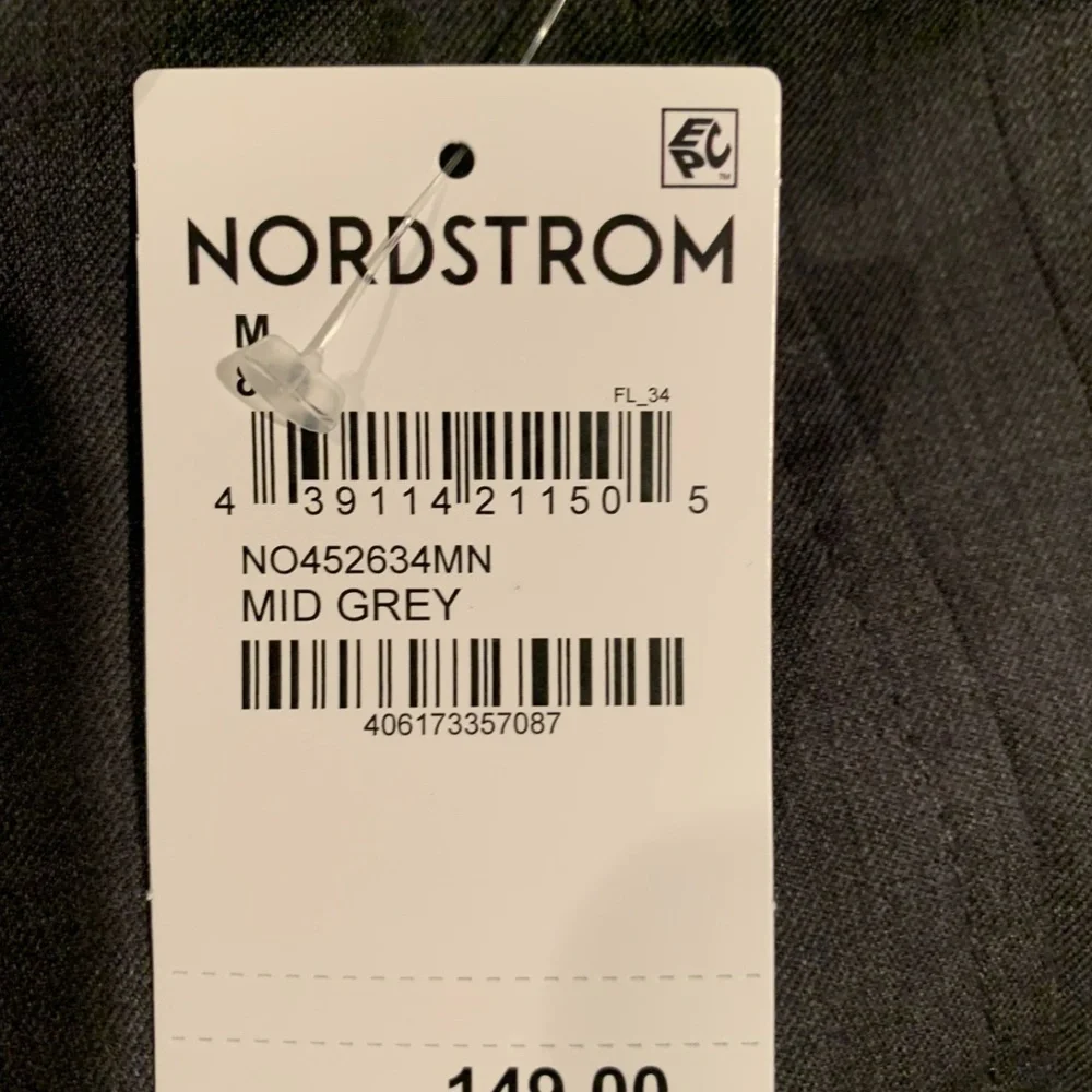 Nordstrom Men's Verona Elastic Waist Wool Trousers Grey Medium NWT